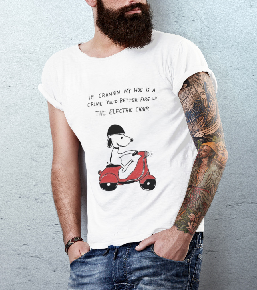 Snoopy Driving Red Motor Crankin My Hog Crime Electric Chair T-Shirt