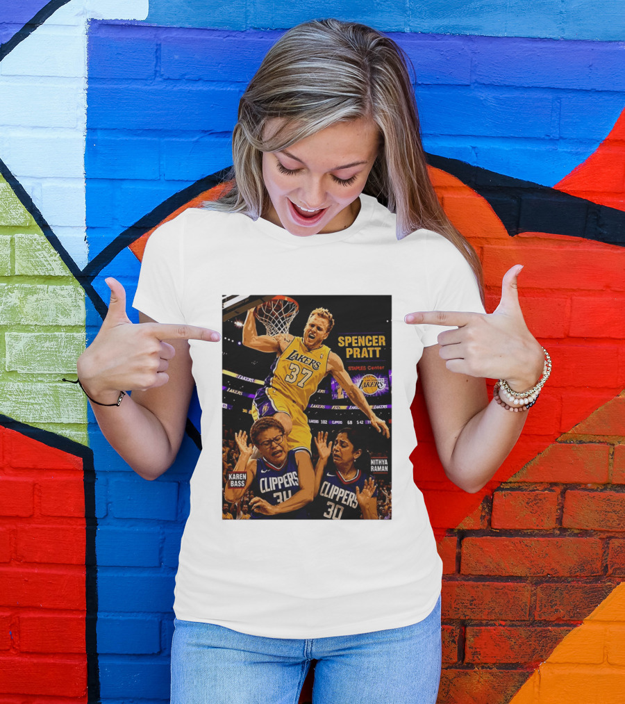 Los Angeles Lakers Spencer Pratt Dunks Staples Center Clippers Karen Bass Nithya Raman T-Shirt