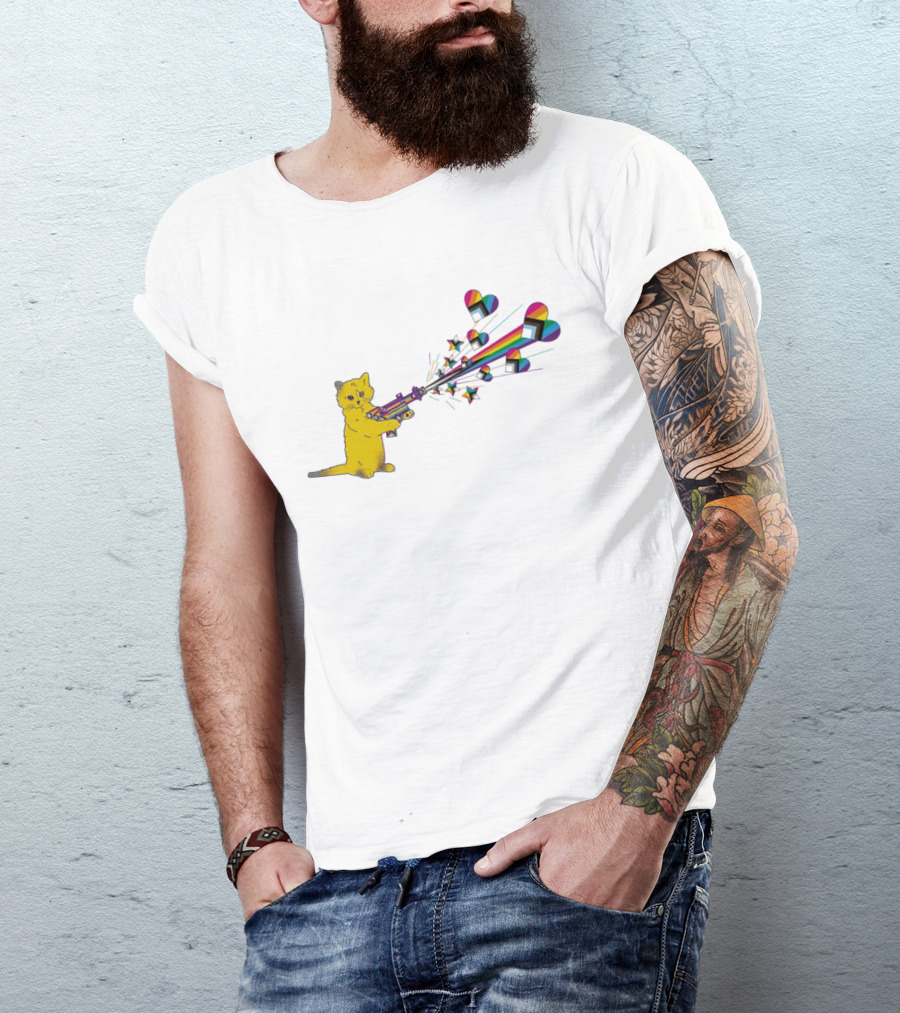 Gary The Cat Pew Pew Rainbow Laser Guns Pride T-Shirt