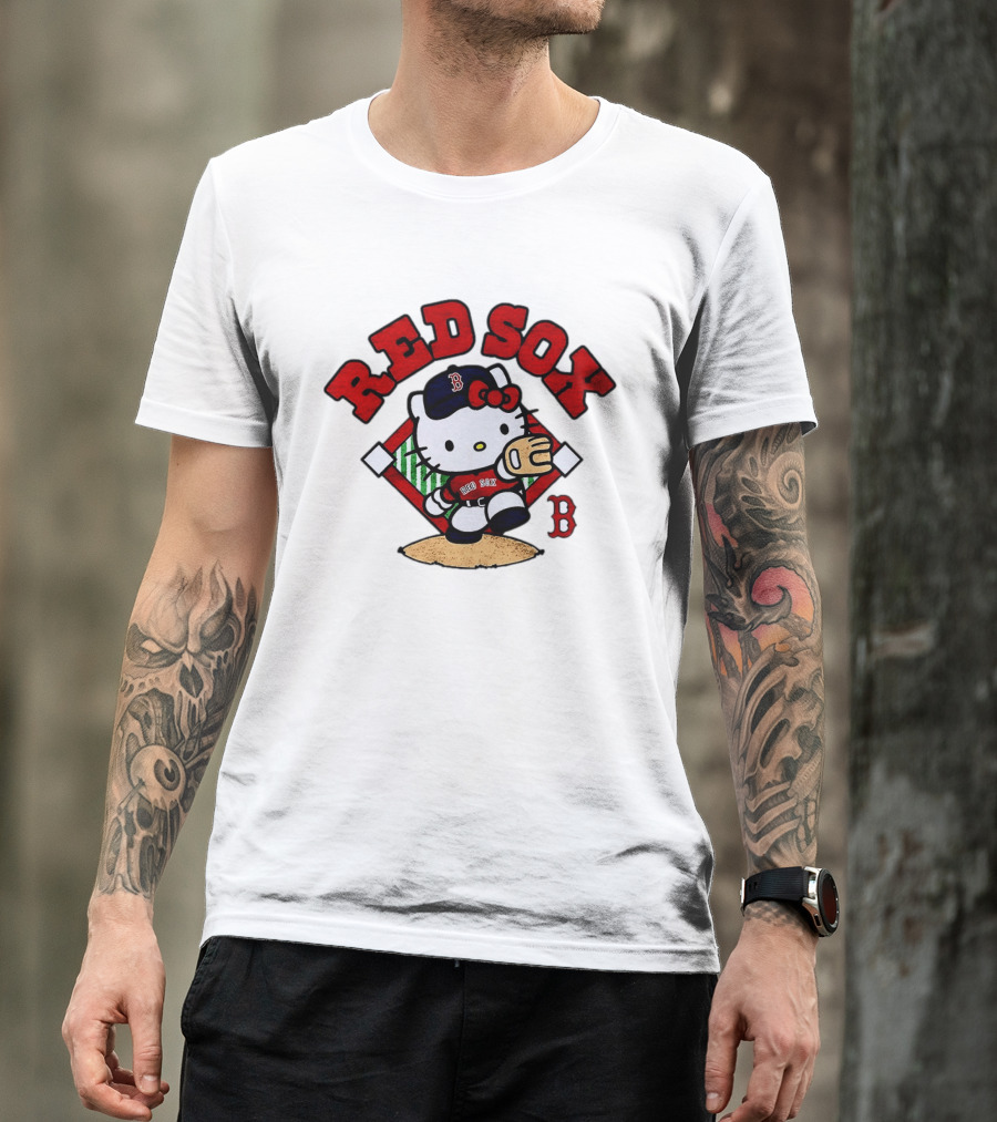 Hello Kitty Boston Red Sox Baseball 2026 MLB Throwback Red Sox And B Cap T-Shirt