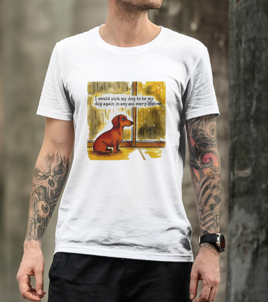 I Would Pick My Dog To Be My Dog Again In Any And Every Lifetime Dachshund By Window T-Shirt