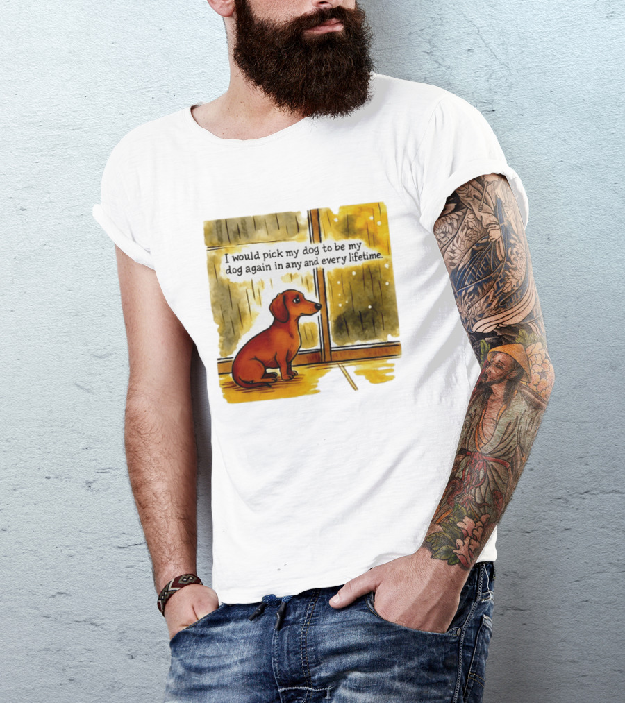 I Would Pick My Dog To Be My Dog Again In Any And Every Lifetime Dachshund By Window T-Shirt