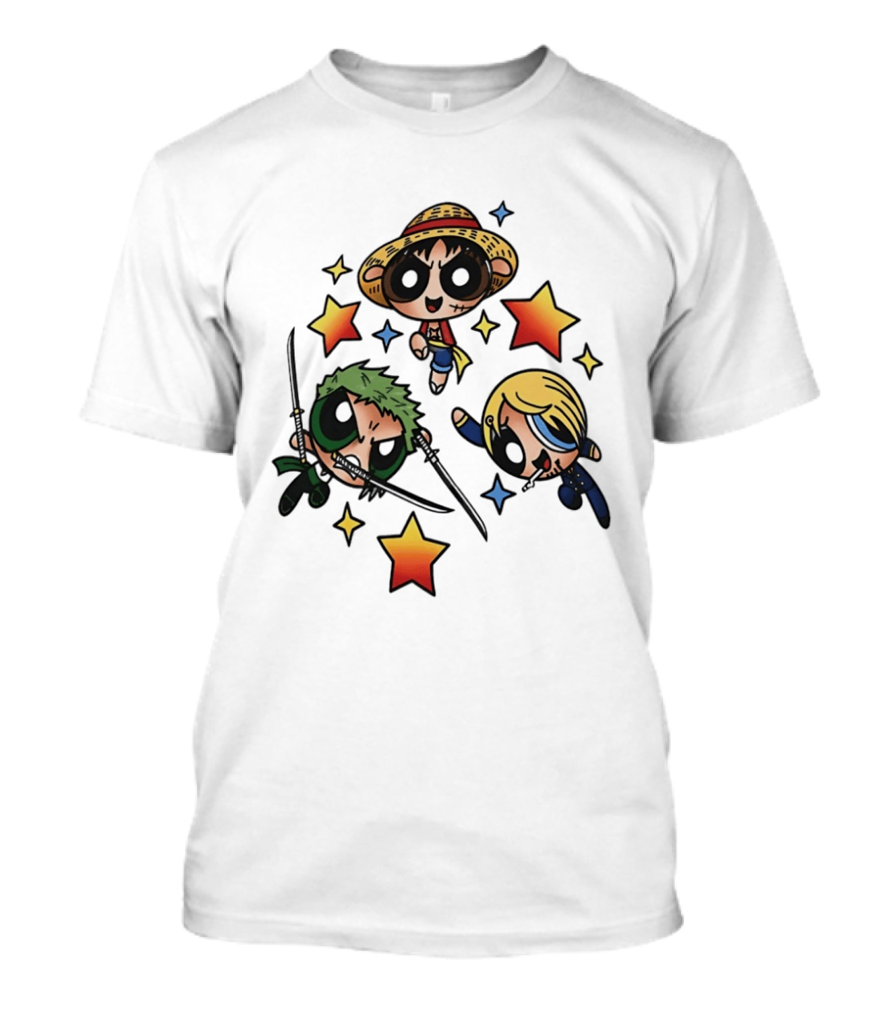Luffy Zoro Sanji Fusion One Piece Powerpuff Girls Crossover Cute Anime Stars T-Shirt