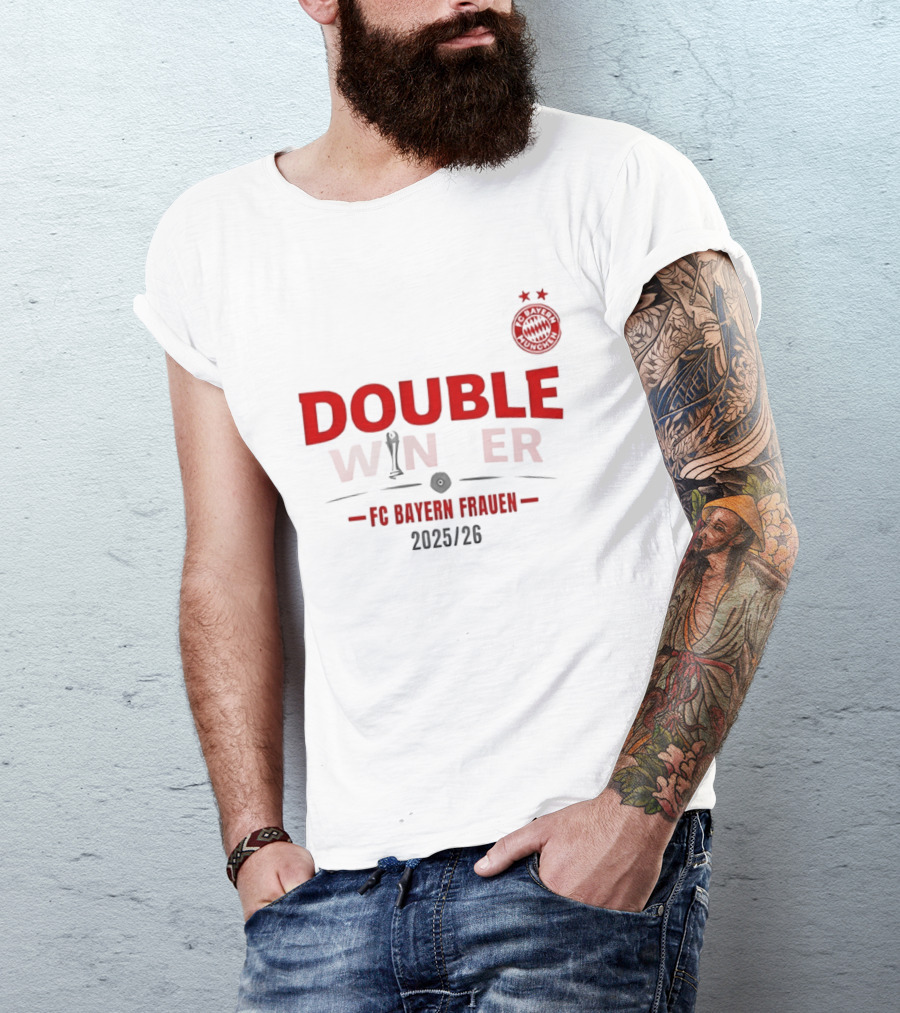 Double Winner FC Bayern Frauen 2025 2026 Championship Victory T-Shirt