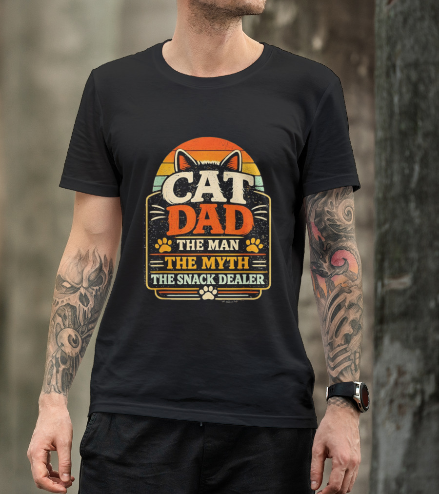 Cat Dad The Man The Myth The Snack Dealer Retro Cat Ears And Paws T-Shirt