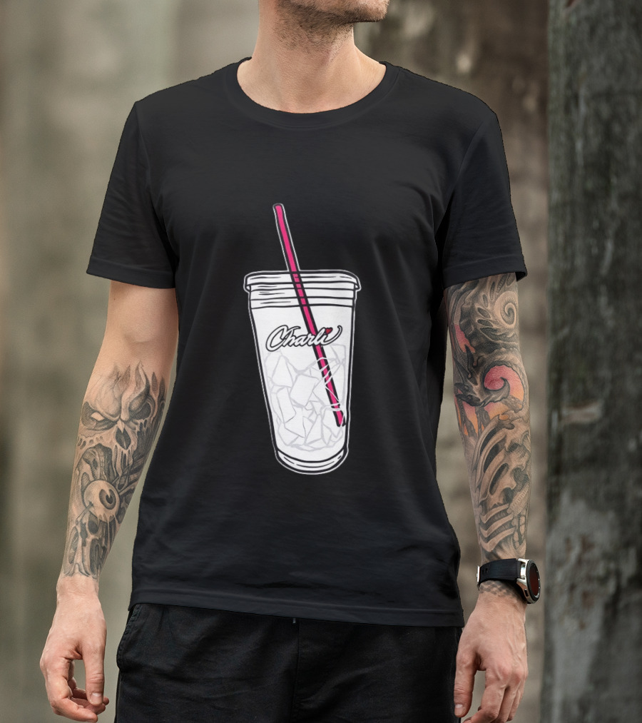 Charli Iced Coffee Cup Pink Straw Sketch T-Shirt