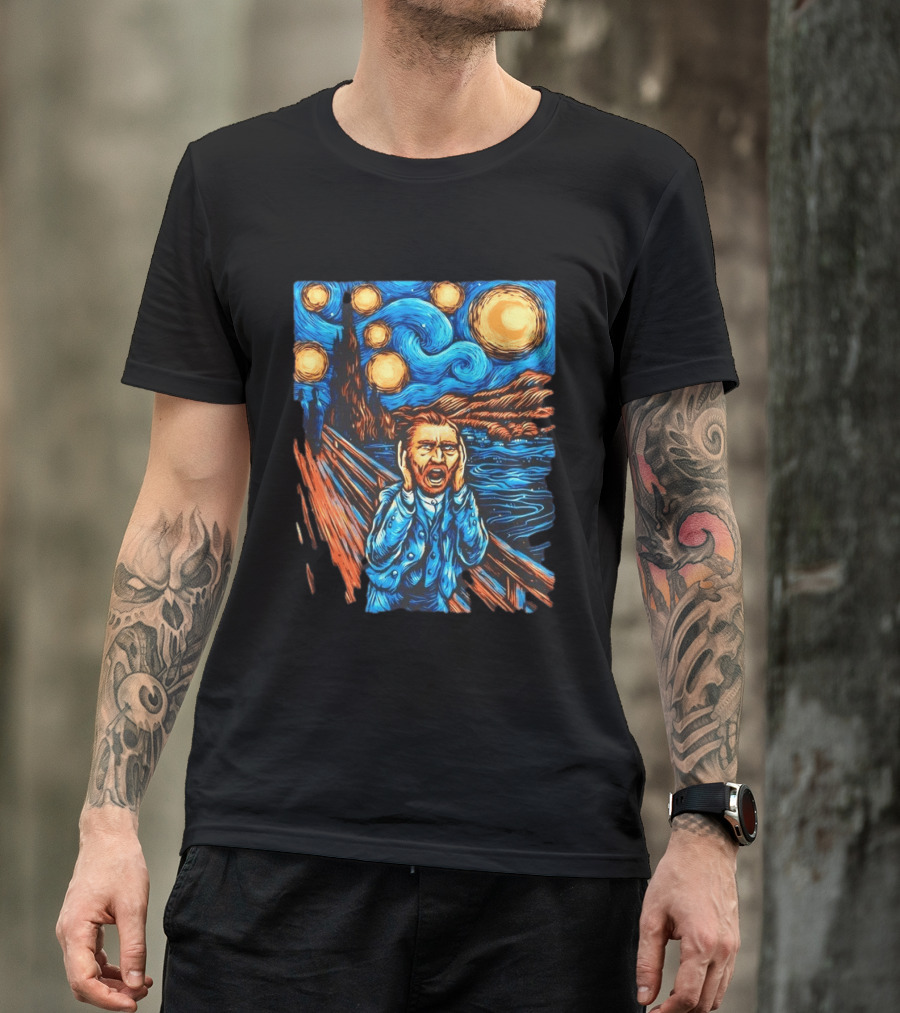 Vincent Van Gogh Starry Night Meets Edvard Munch The Scream Fusion T-Shirt