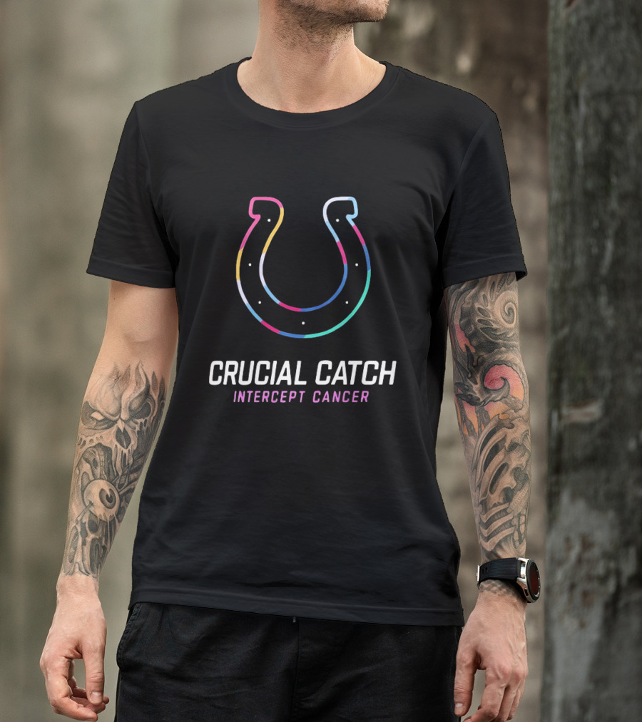 Indianapolis Colts Crucial Catch Intercept Cancer Neon Horseshoe T-Shirt