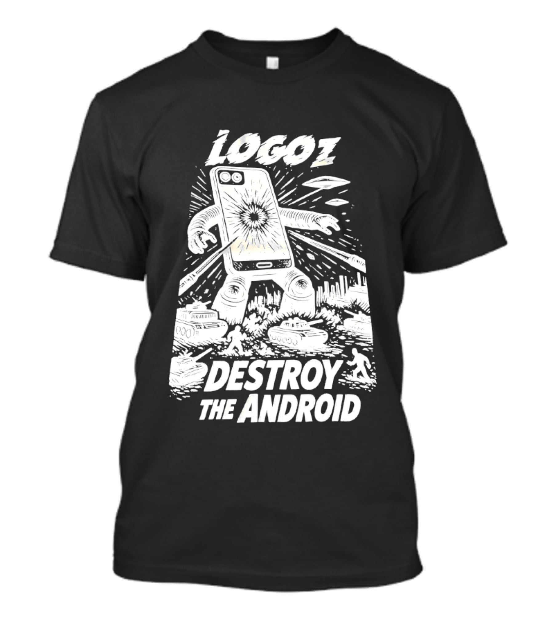 Logoz Destroy The Android Retro Style Comic T-Shirt
