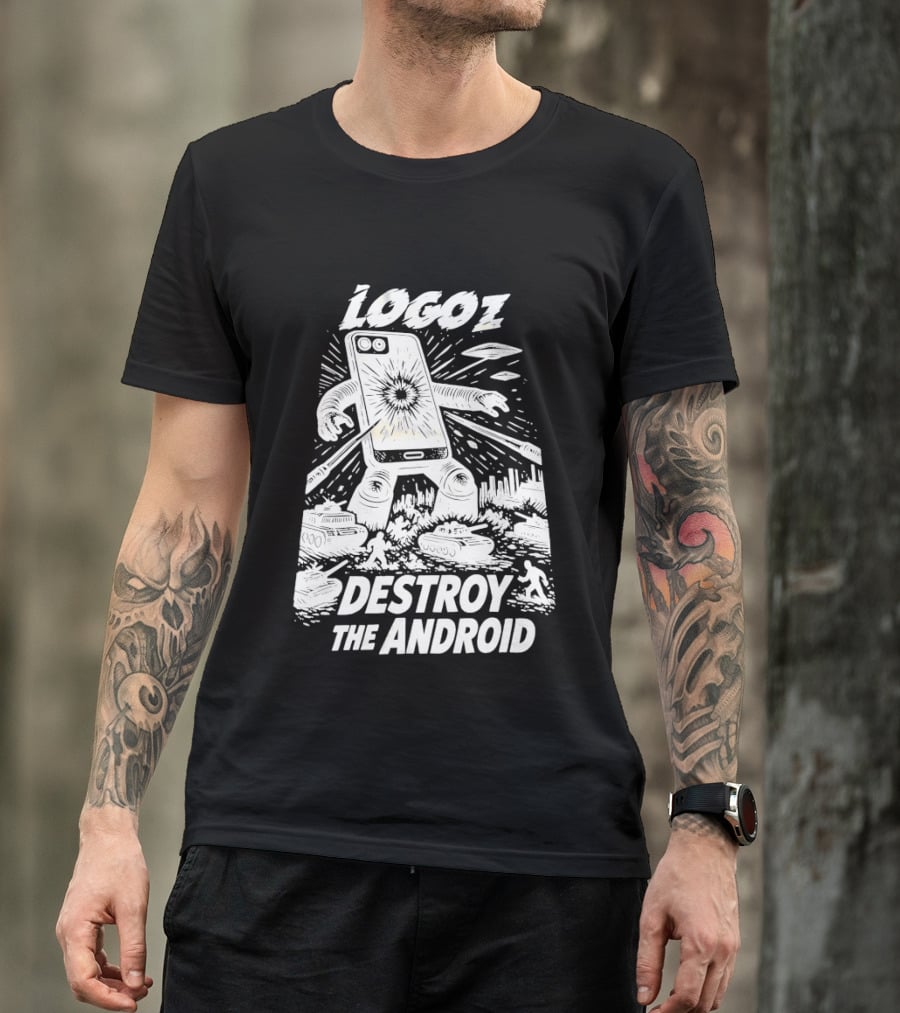 Logoz Destroy The Android Retro Style Comic T-Shirt