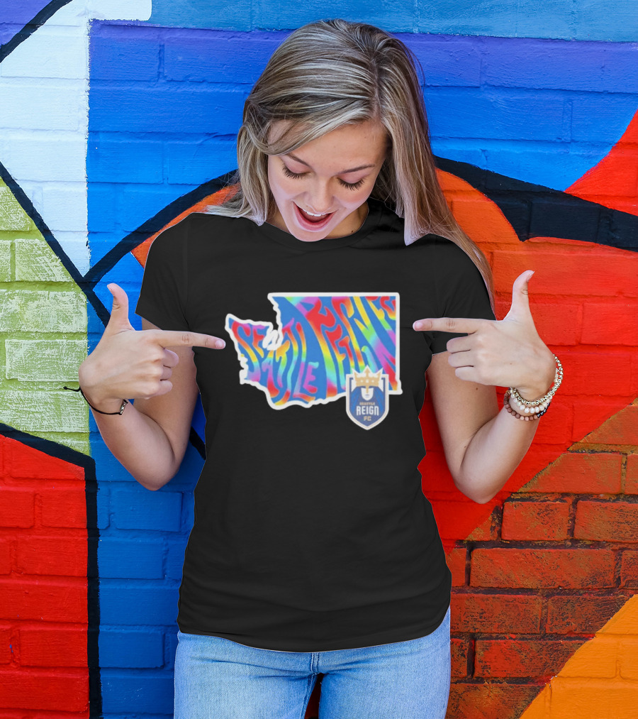 Seattle Reign FC Groovy Pride State Washington Map Rainbow T-Shirt