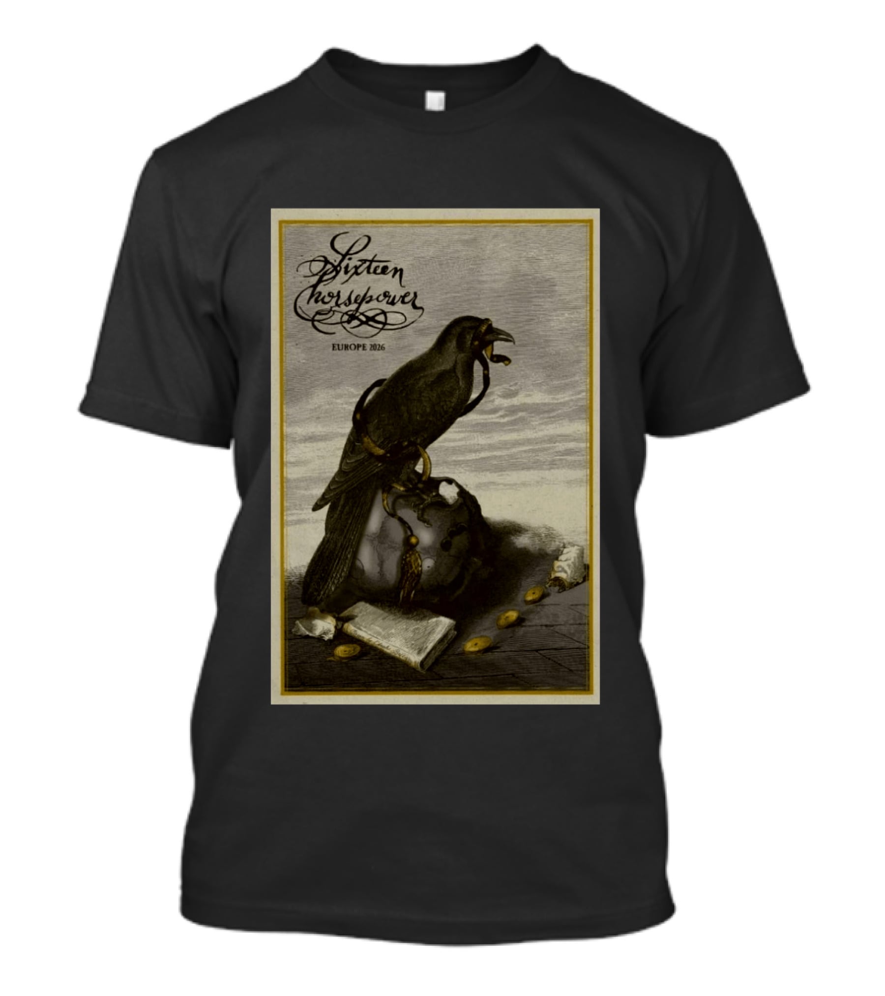 Sixteen Horsepower Europe 2026 Tour Art With Raven And Script T-Shirt