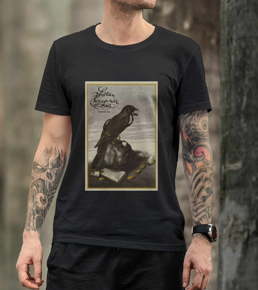 Sixteen Horsepower Europe 2026 Tour Art With Raven And Script T-Shirt