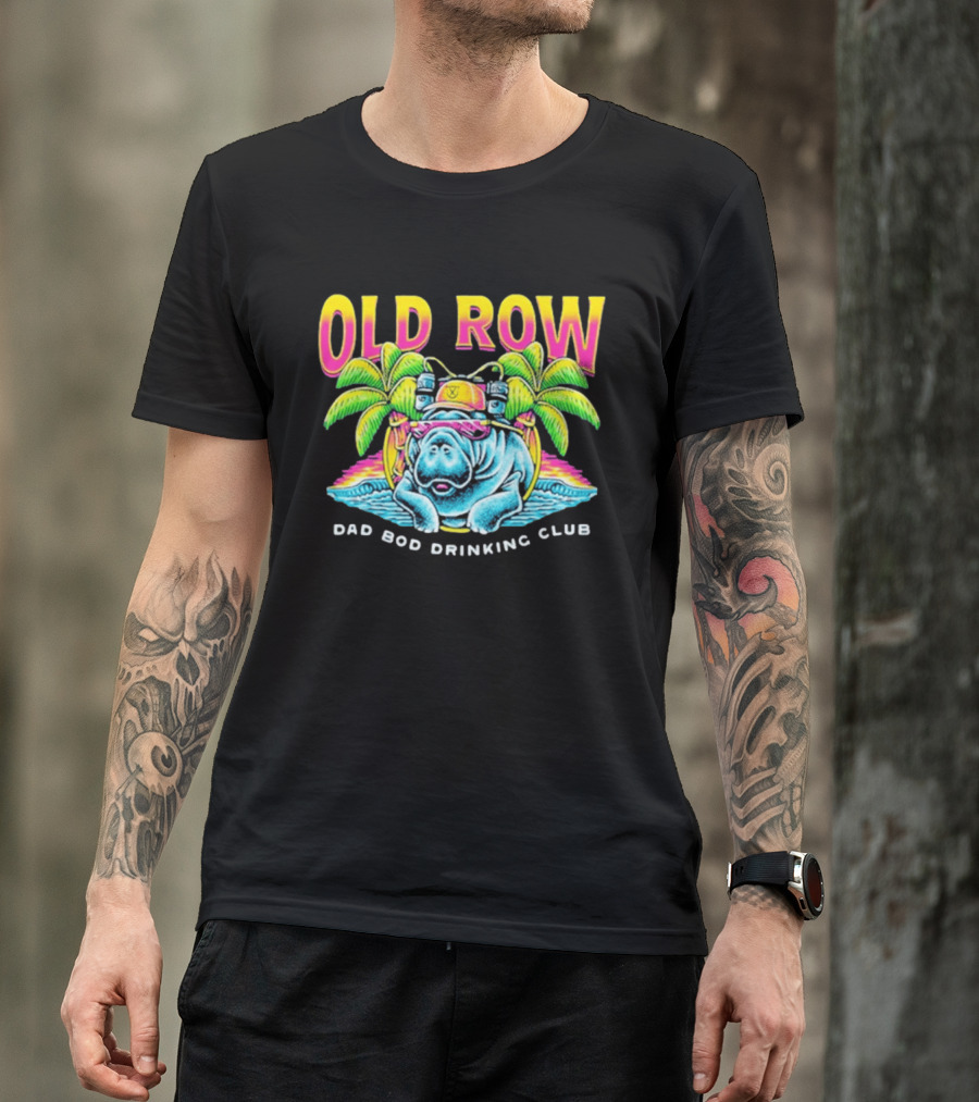 Old Row Dad Bod Drinking Club Manatee Tropical Palm Tree T-Shirt