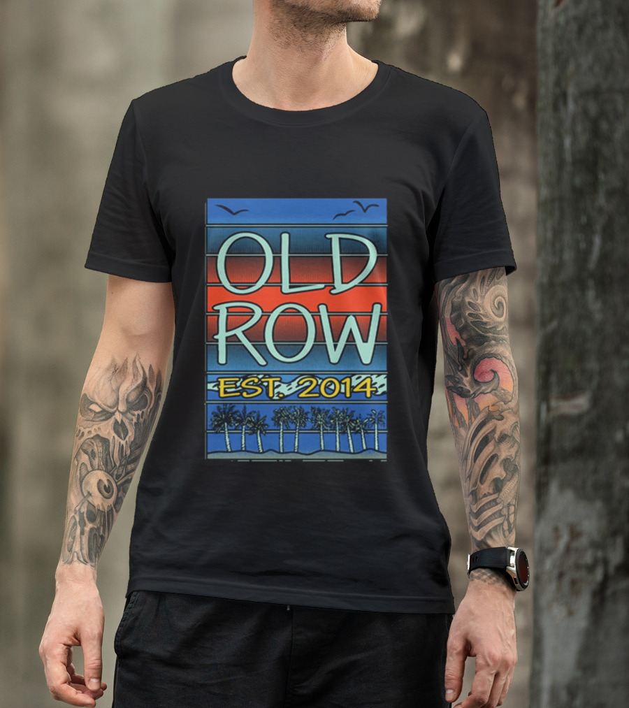 Old Row Est. 2014 Palm Scene Sunset Stripes T-Shirt