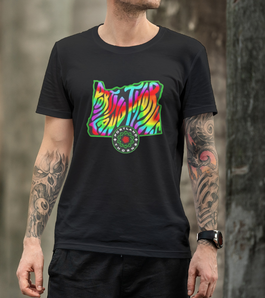 Portland Thorns Groovy Pride State Oregon Map Rainbow T-Shirt