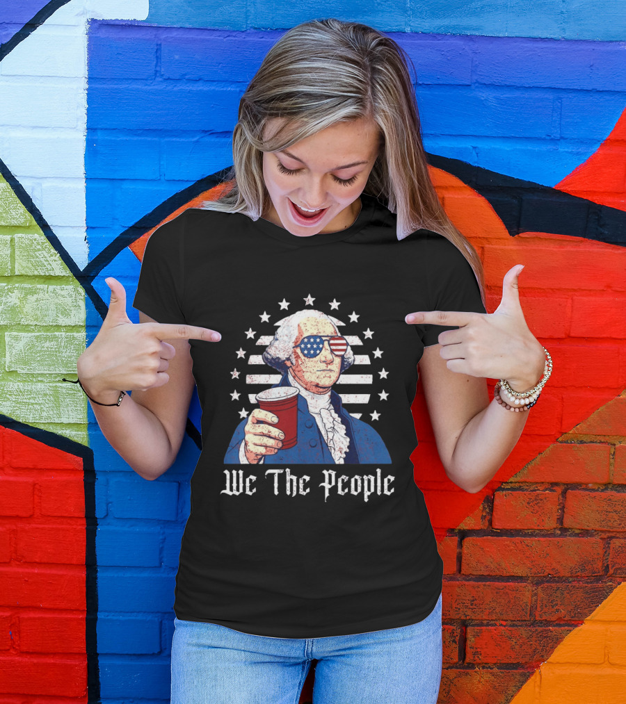 We The People George Washington Patriotic American Flag Sunglasses T-Shirt