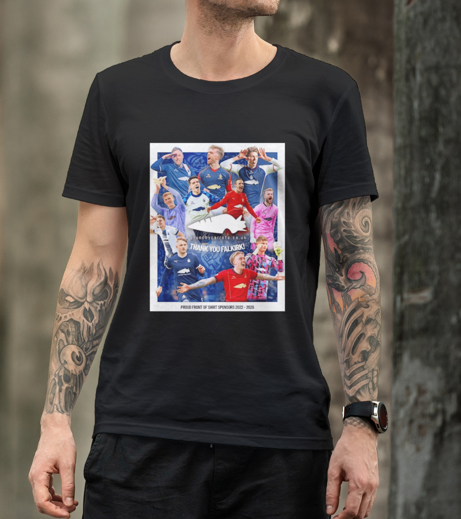 Crunchycarrots.co.uk Thank You Falkirk FC Proud Front Of Sponsors 2022 2026 T-Shirt