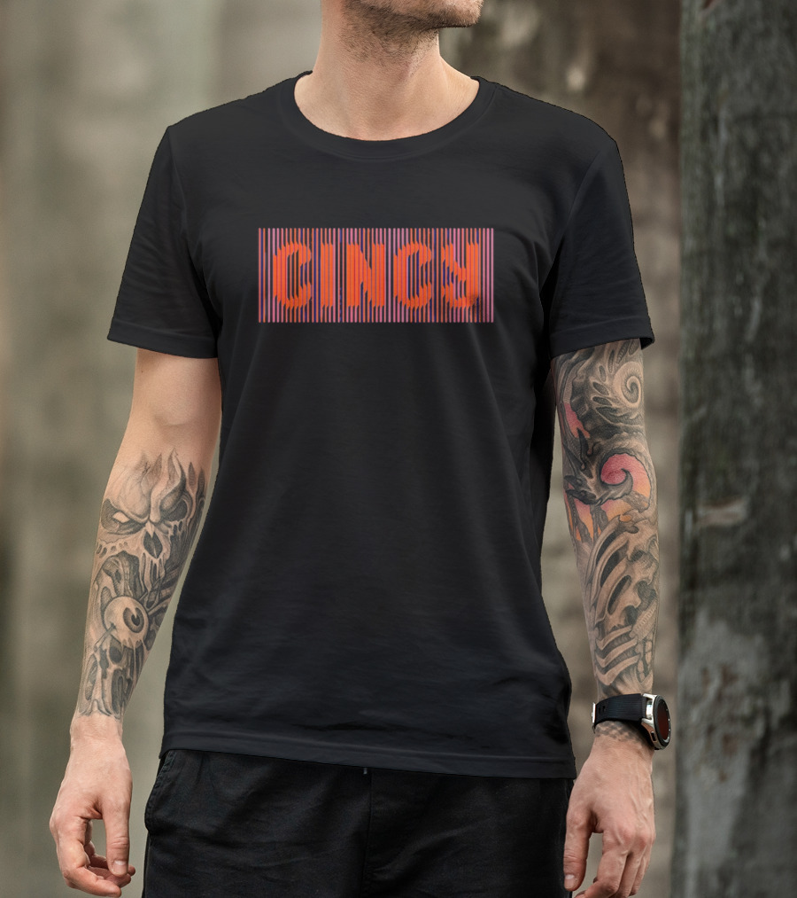 CINCY Line Font 2026 Retro Stripes T-Shirt