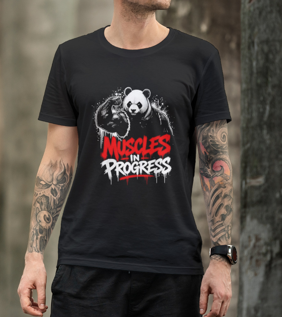 Panda Muscles In Progress Gym Workout Motivation T-Shirt