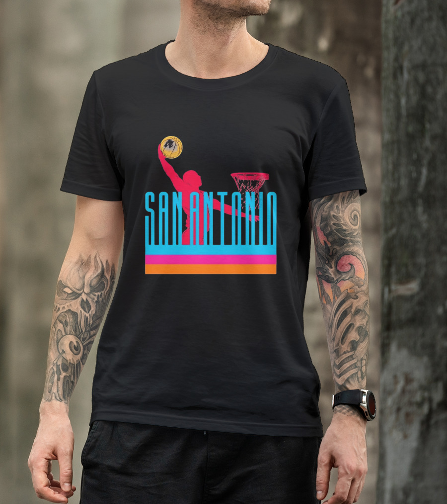 San Antonio Basketball Dunking Pink T-Shirt