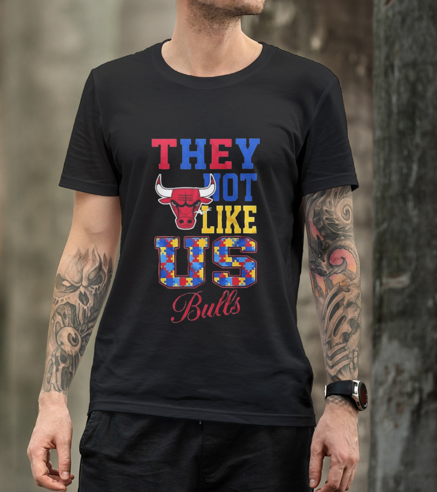 They Not Like Us Autism Awareness Chicago Bulls Puzzle Pieces T-Shirt