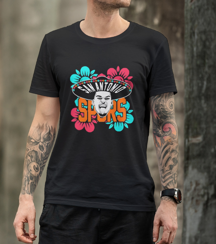 San Antonio Spurs Victor Wembanyama Sombrero Flowers T-Shirt