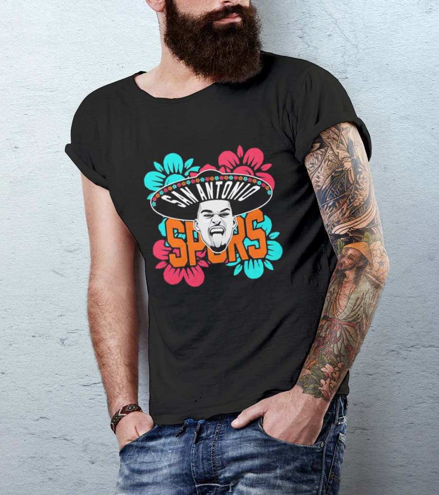 San Antonio Spurs Victor Wembanyama Sombrero Flowers T-Shirt