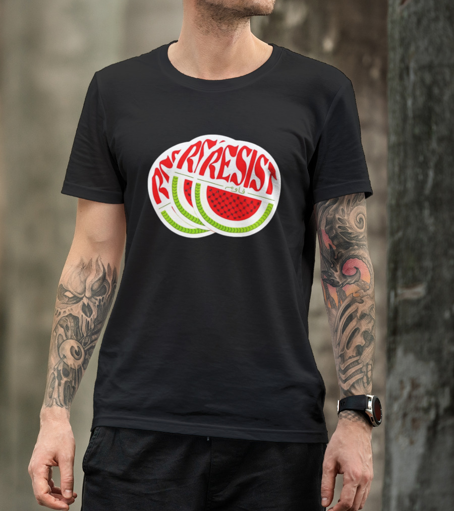 Watermelon Keffiyeh Resist Free Palestine Arabic Text قاوم T-Shirt