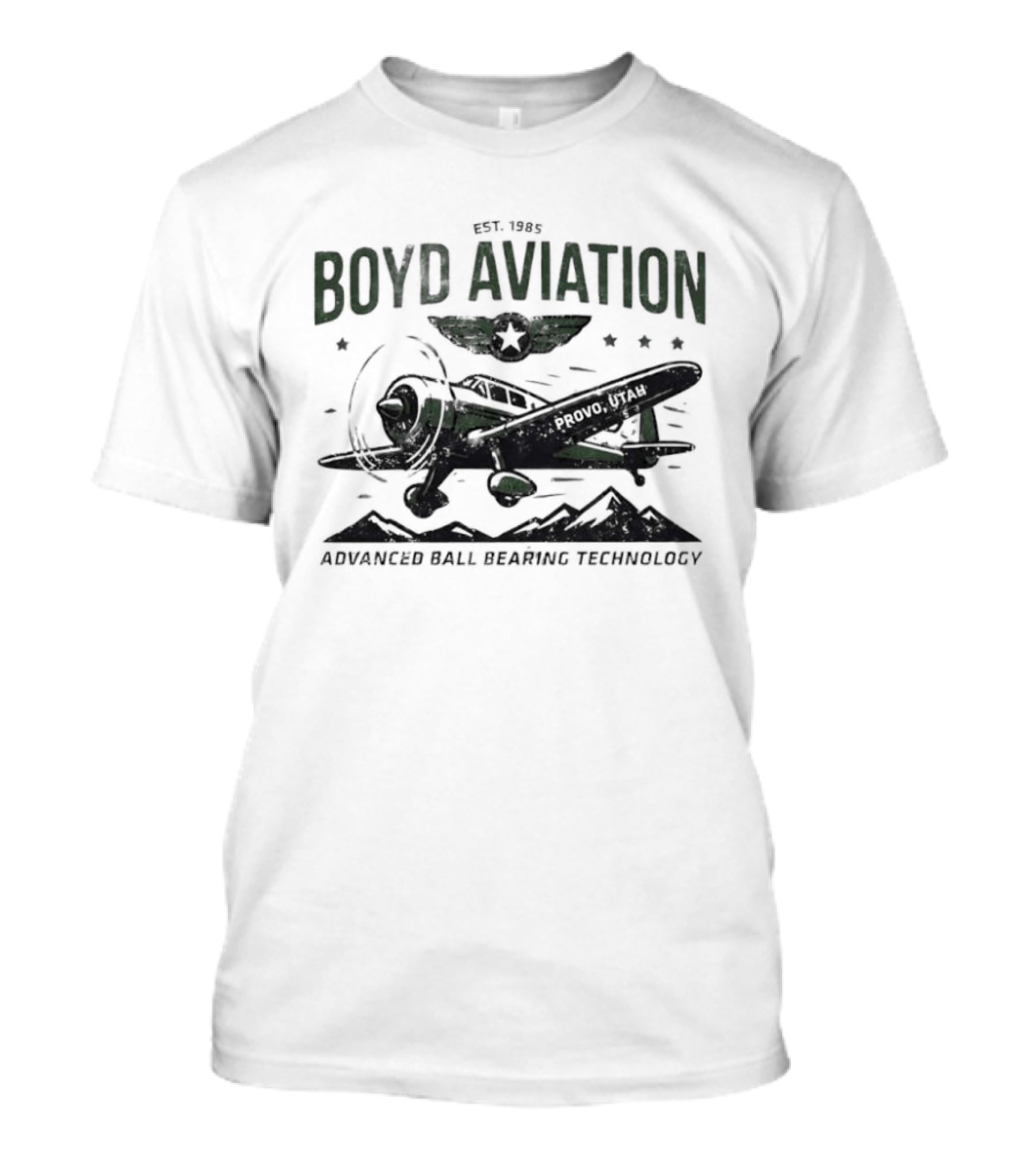 Boyd Aviation Advanced Ball Bearing Technology See The Stars Airplane And Mountain Scene T-Shirt