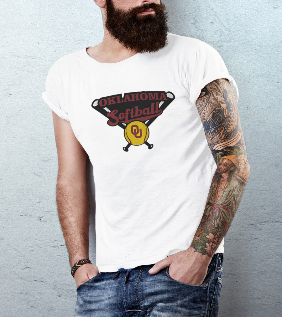 Oklahoma Softball OU Crossed Bats Yellow Ball T-Shirt