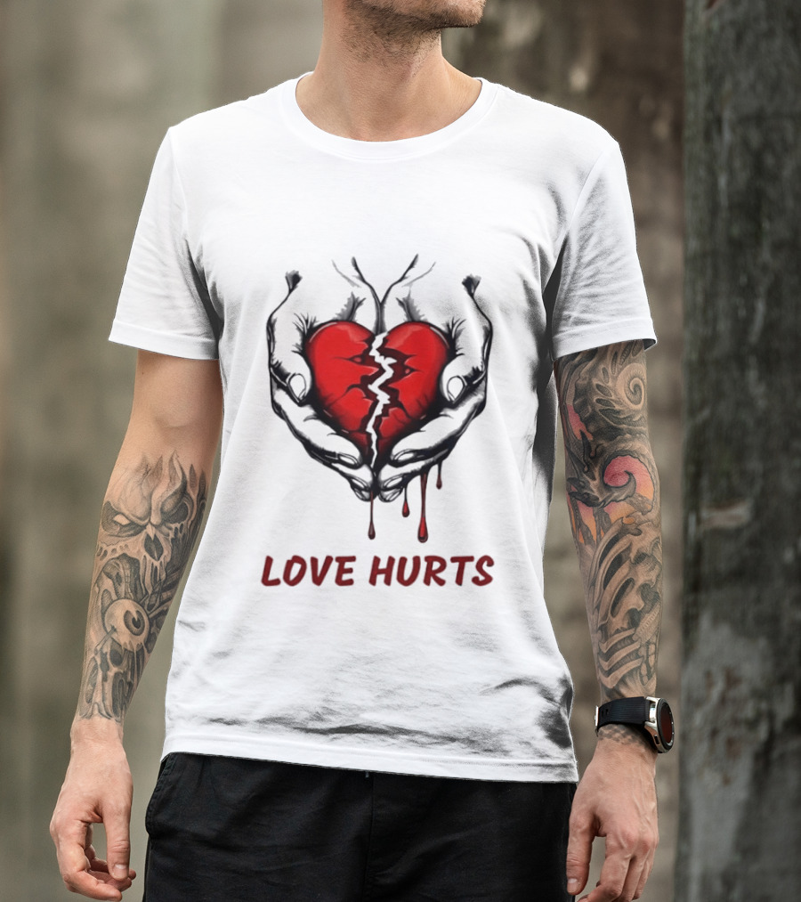Love Hurts Bleeding Broken Heart Emotional Expression T-Shirt