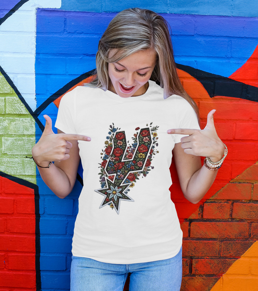 San Antonio Spurs Floral Rose Garden Spurs Team T-Shirt