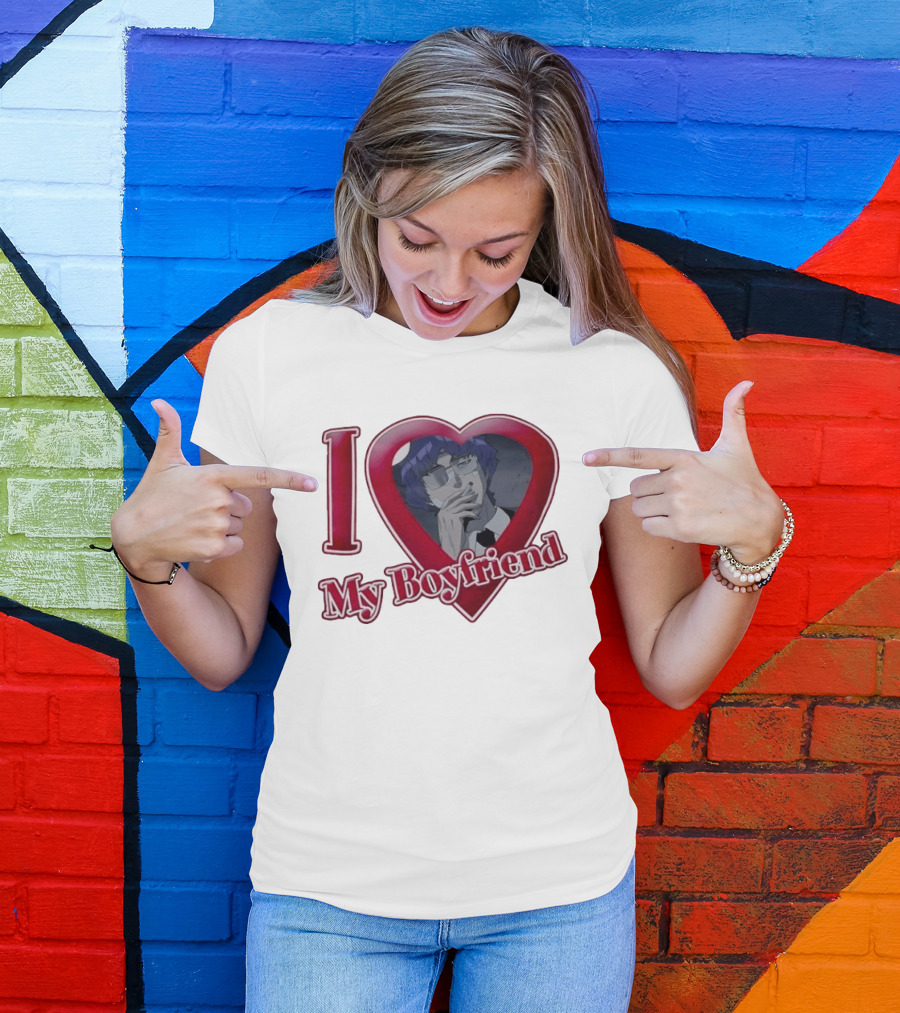 I Love My Boyfriend Heart Anime Style Wolf Keum Wind Breaker T-Shirt