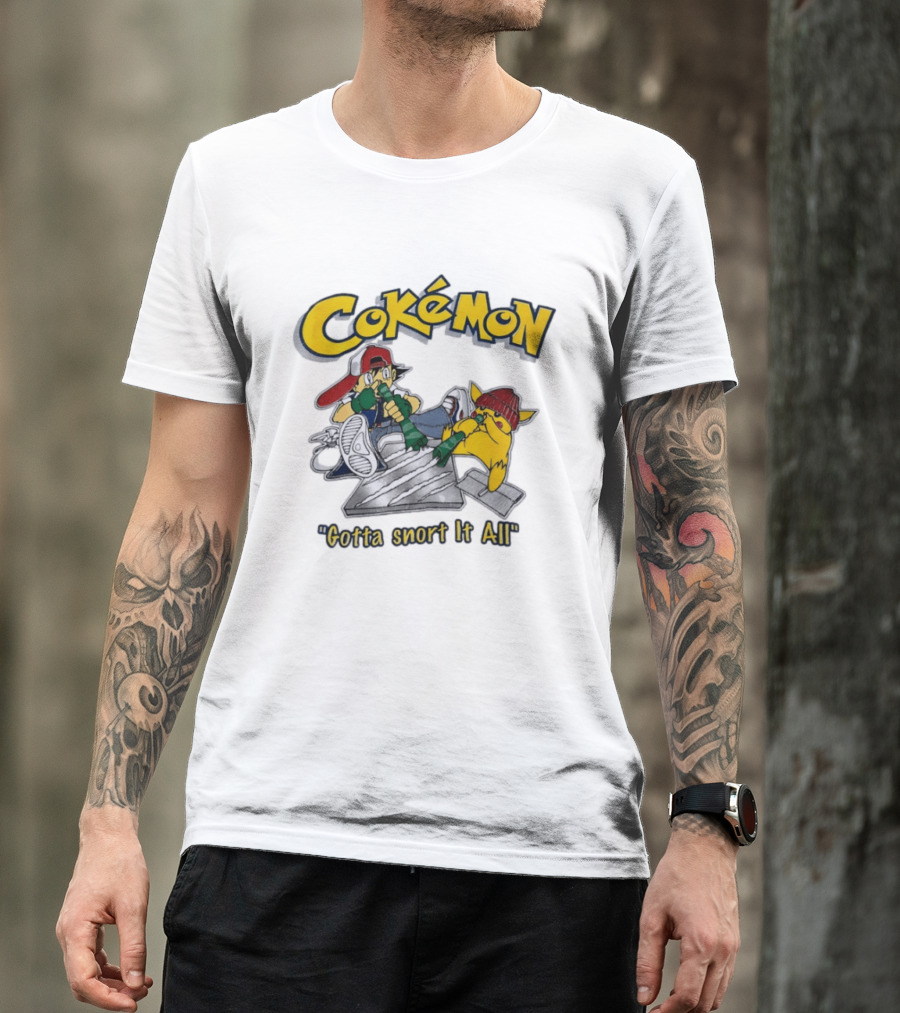Cokemon Gotta Snort It All Pikachu T-Shirt