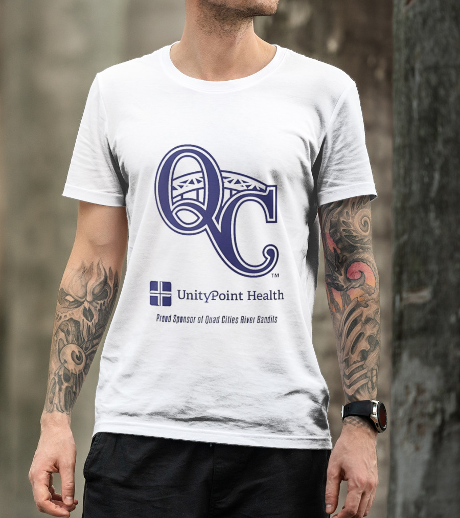 QC River Bandits UnityPoint Health Proud Sponsor Quad Cities Bridge T-Shirt