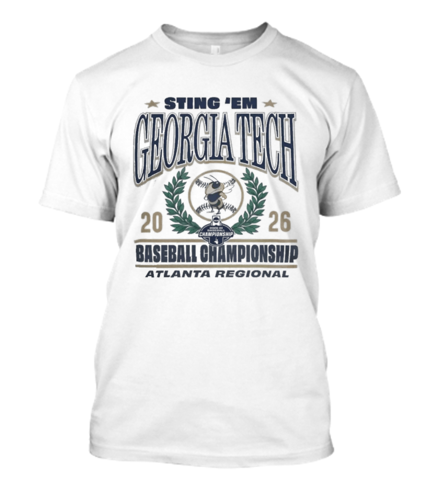 Georgia Tech Swing The Yellow Jackets 2026 Baseball Championship Atlanta Regional Laurel Wreath T-Shirt