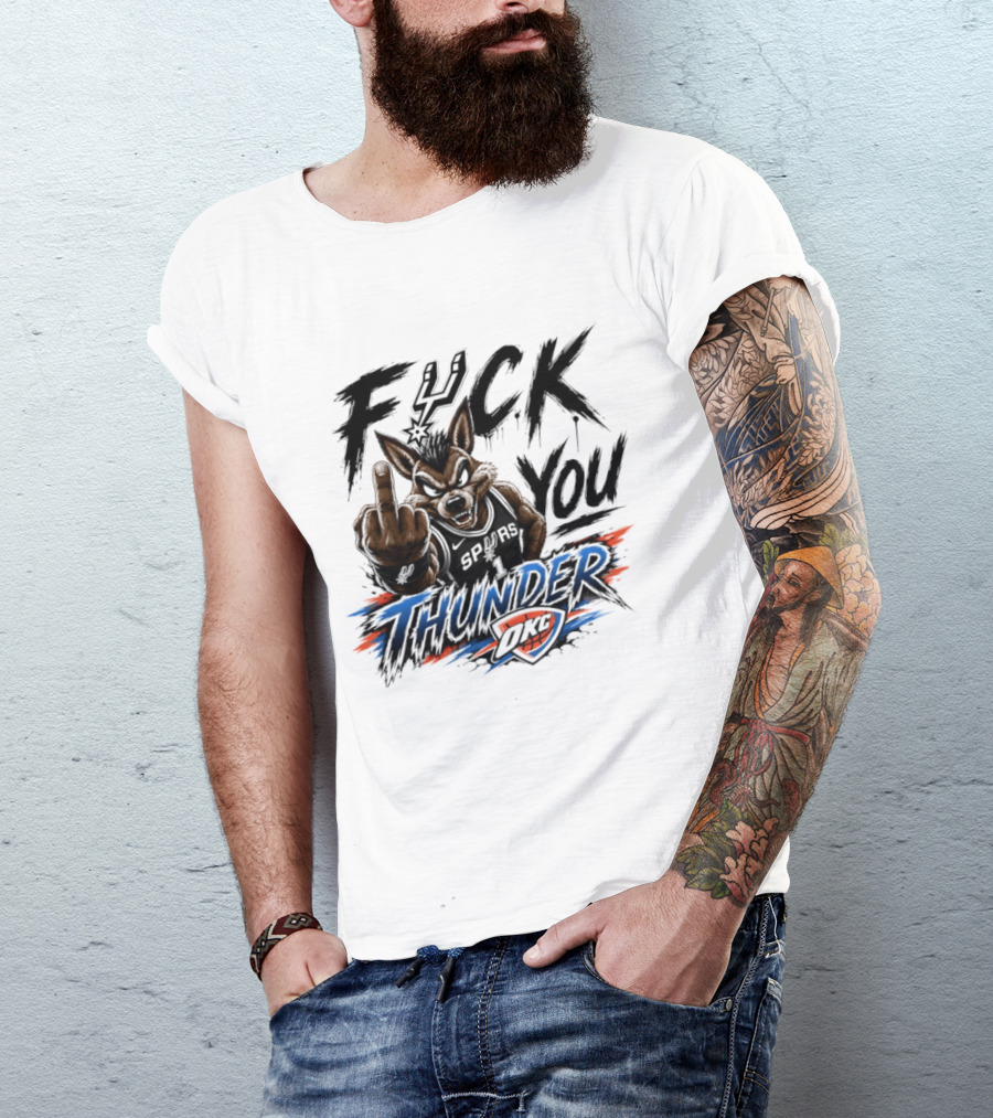 Spurs Vs Thunder F*** You Thunder OKC Rivalry Mascot Gesture T-Shirt