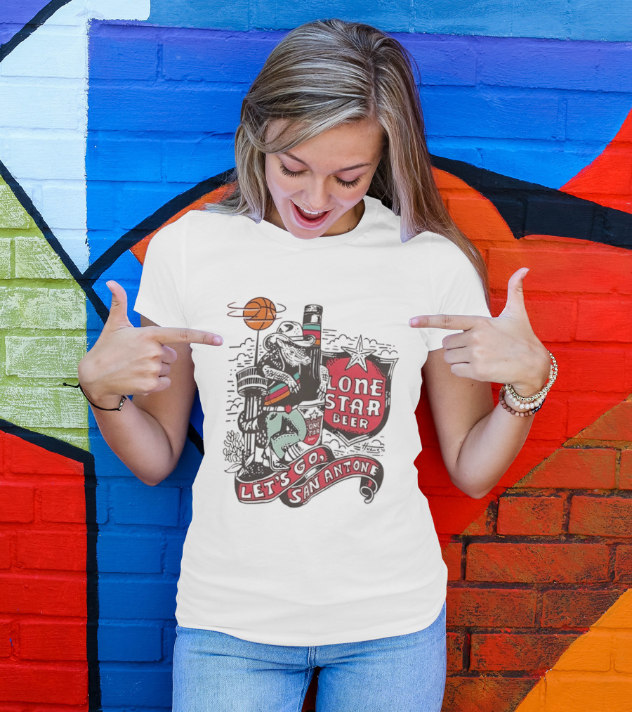 Lone Star Beer Let's Go San Antone Basketball Skyline T-Shirt