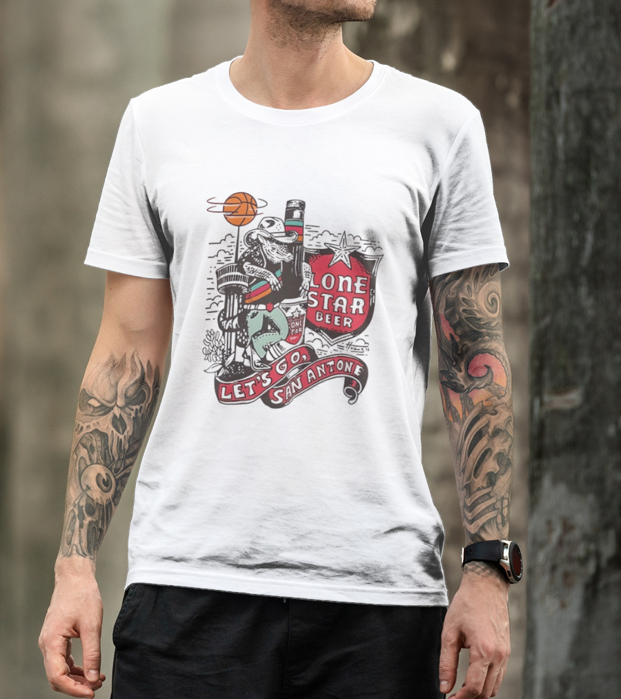 Lone Star Beer Let's Go San Antone Basketball Skyline T-Shirt