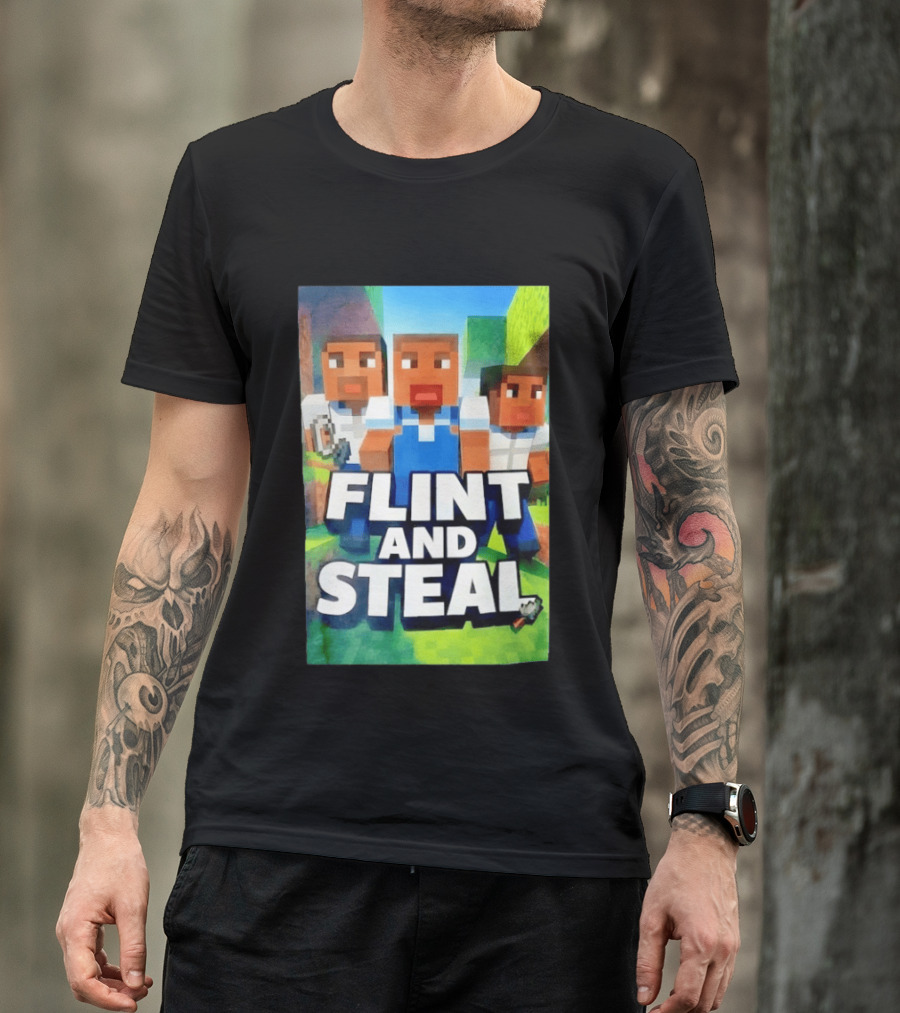 Flint And Steal Blocky Adventure Pixel Characters T-Shirt