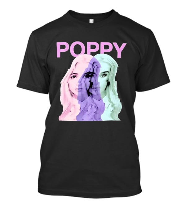 Poppy Digital Muse Glitch Faces Tricolor T-Shirt