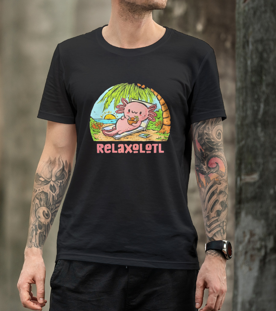 Relaxolotl Beach Vacation Vibes With Axolotl And Palm Trees T-Shirt