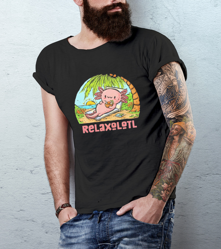 Relaxolotl Beach Vacation Vibes With Axolotl And Palm Trees T-Shirt