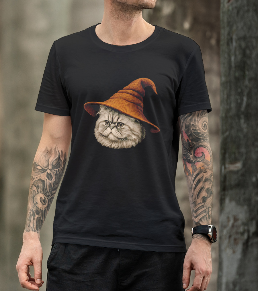 Beanie Cat Wizard Cartoon Plush Orange Hat Feline T-Shirt