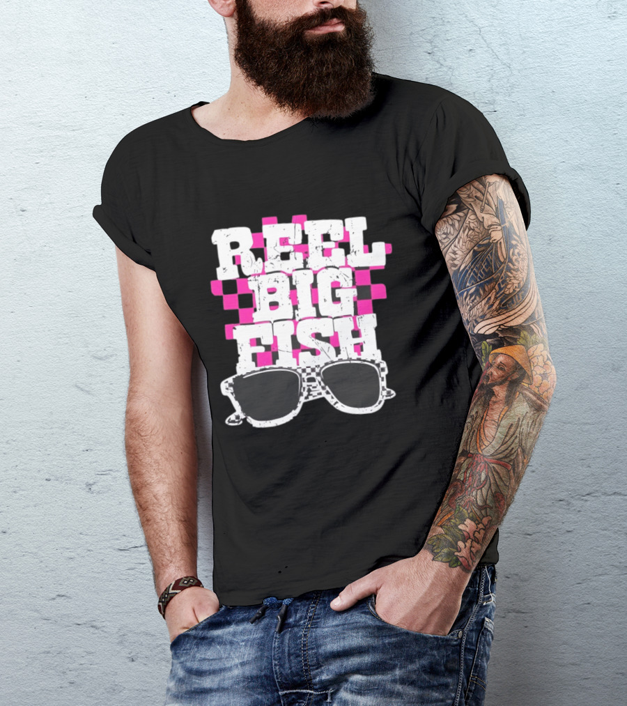 Reel Big Fish Checkered Sunglasses Pink Checkerboard T-Shirt