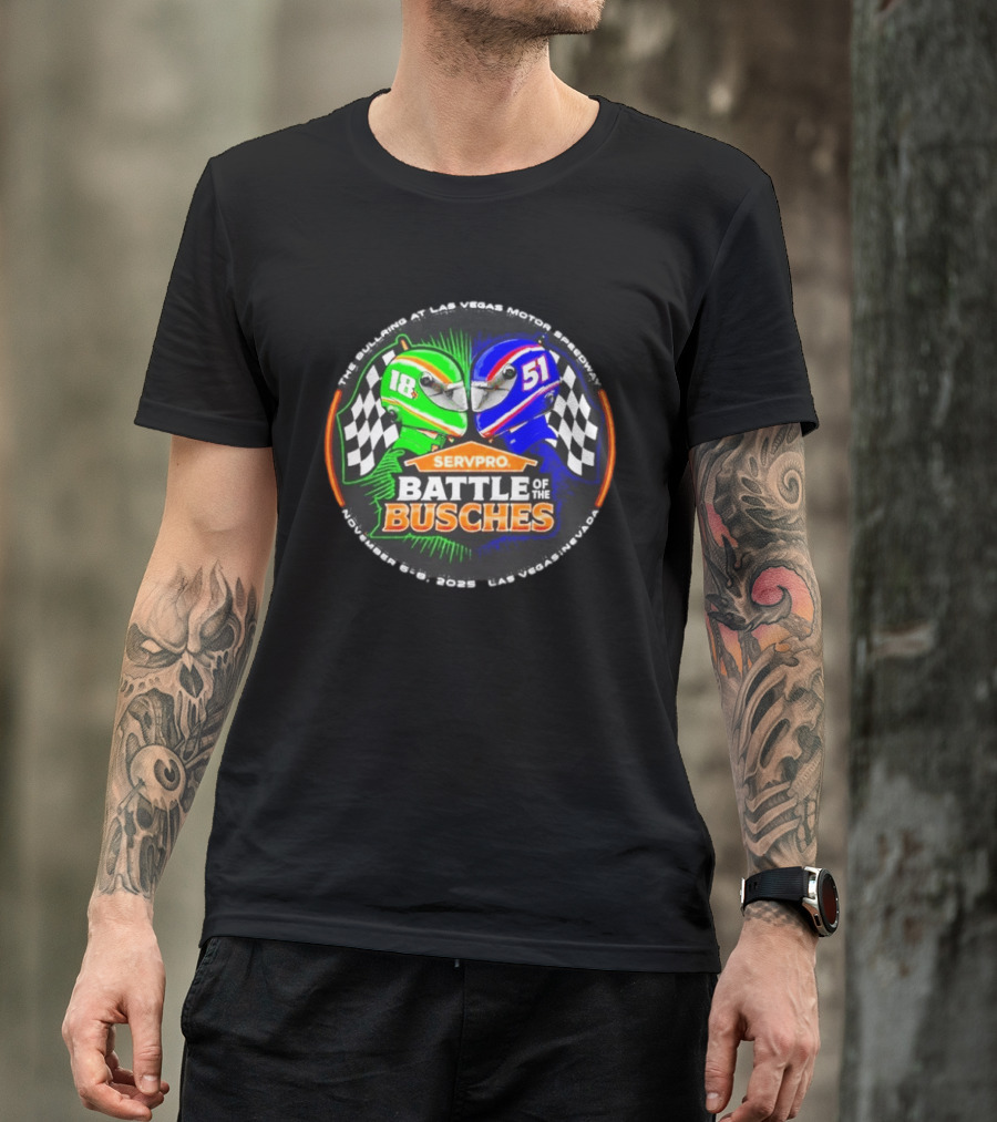 SERVPRO Battle Of The Busches Las Vegas Motor Speedway November 2023 Racing Helmets 18 Vs 51 Checkered Flags T-Shirt