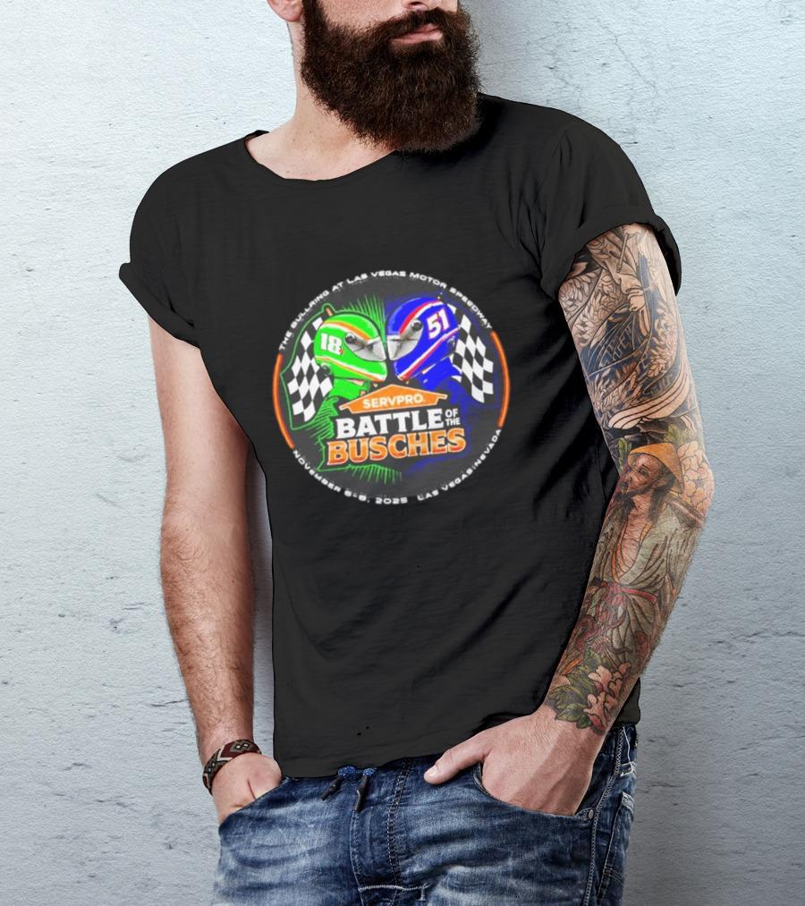SERVPRO Battle Of The Busches Las Vegas Motor Speedway November 2023 Racing Helmets 18 Vs 51 Checkered Flags T-Shirt