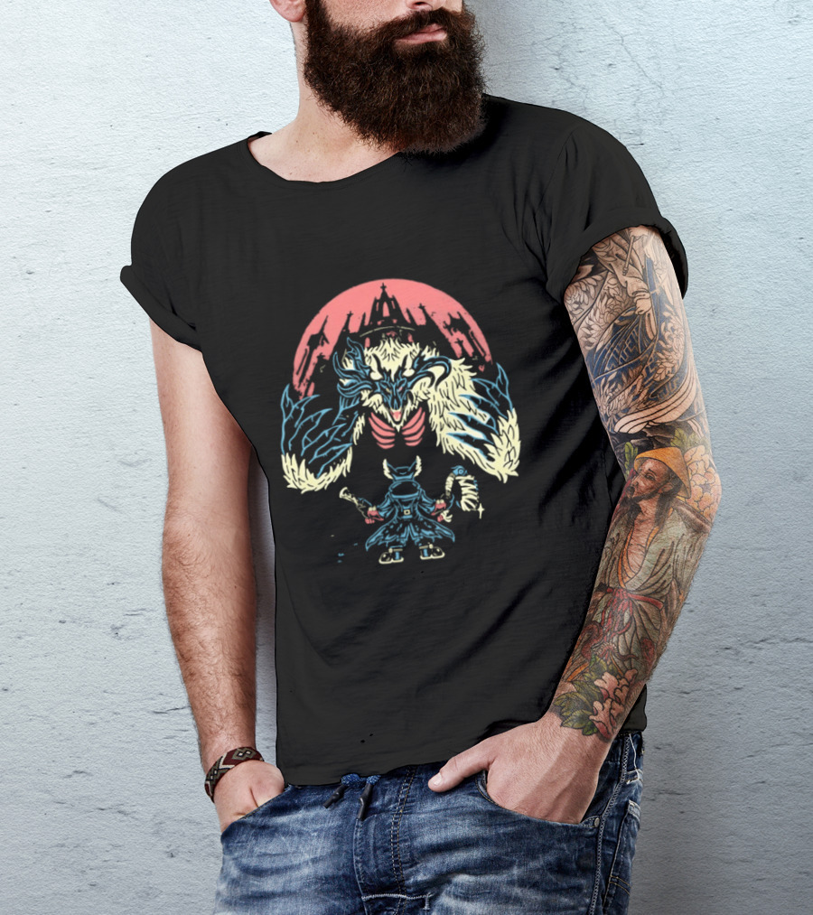 Bloodborne Hunter Confronts Cleric Beast Let The Hunt Begin T-Shirt