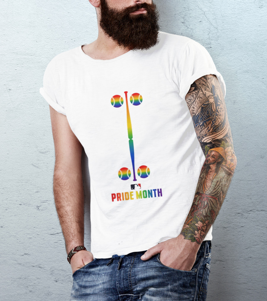 2026 MLB Pride Month Rainbow Baseball Bat And Balls T-Shirt